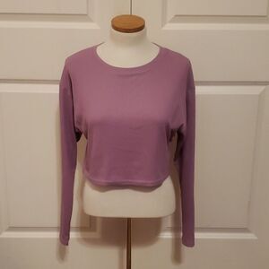 Abound Purple Scoop Neck Ribbed Long Sleeve Crop Purple Dust Top Size‎ M NWOT